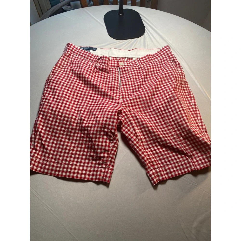 Polo Ralph Lauren Suffield Shorts Mens 38 Red White Gingham Plaid Cotton Flat